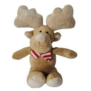Kinder Ferrero Tan Moose Reindeer Red Stripe Scarf Christmas Stuffed Animal Toy